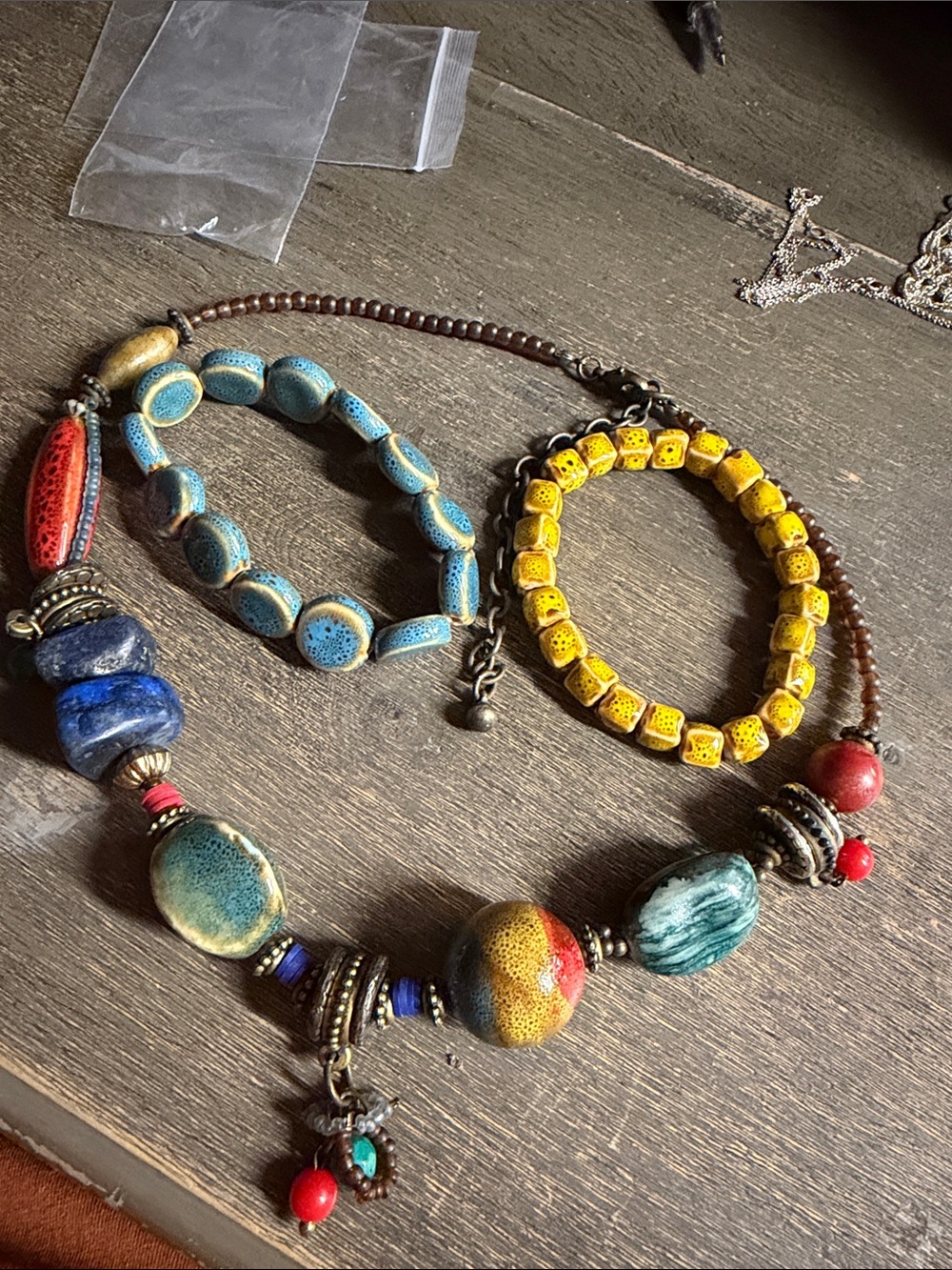 Bohemian Multicolor Beaded Necklace with Yellow and Turquoise Accents